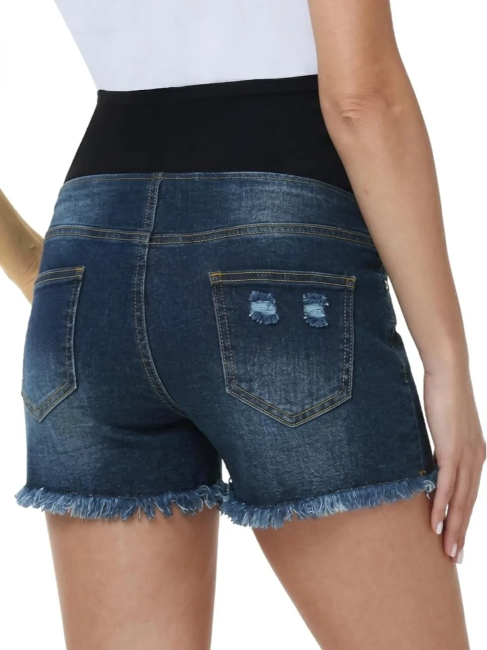 Frayed Ripped Maternity Denim Shorts Over The Bump High Rise Summer Jean Shorts